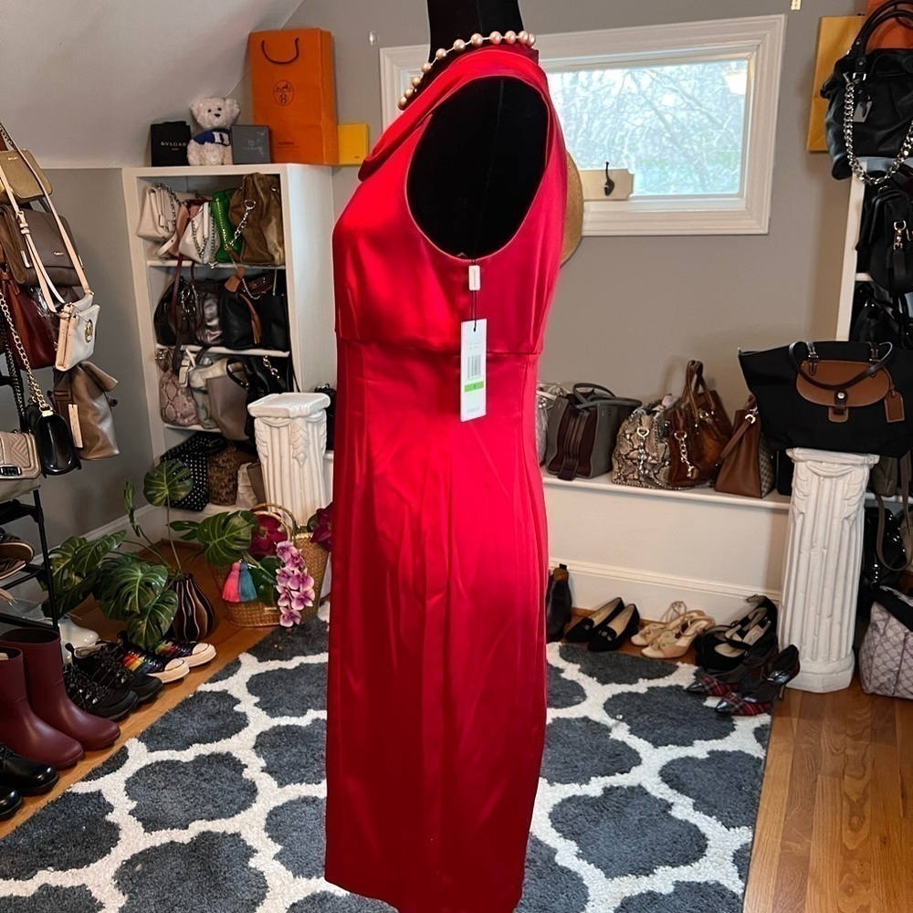 CALVIN KLEIN Cowl Neck Sophisticated And Sexy Satin Red CocktailDress NWT Sz 8 - Picture 3 of 9